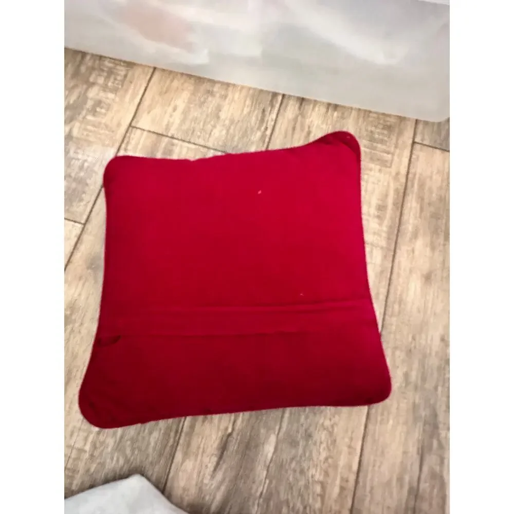 Vintage Pillow Wool Cotton Needlepoint Zip Santa Christmas